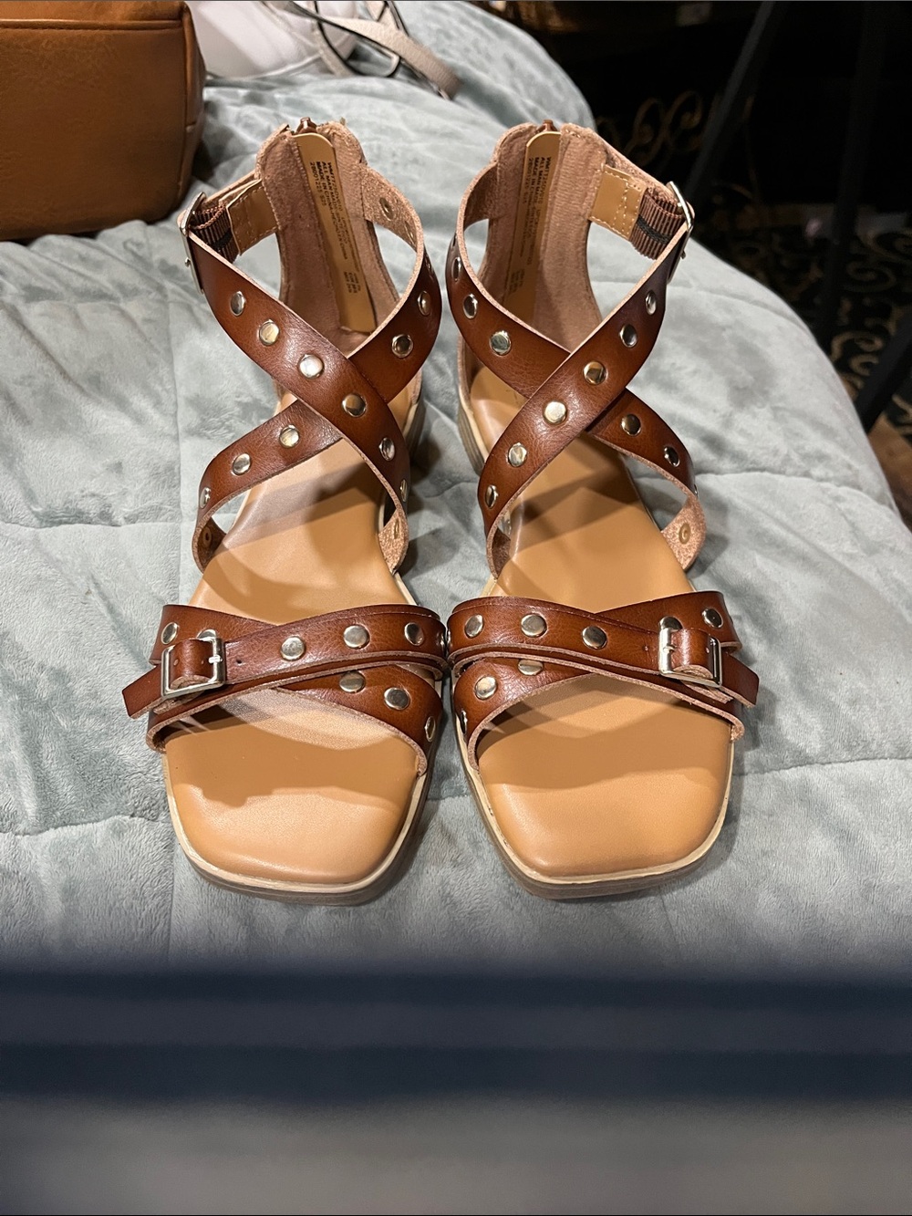 Time and Tru Brown Studded Crisscross Strap Sandals (SZ. 7.5)